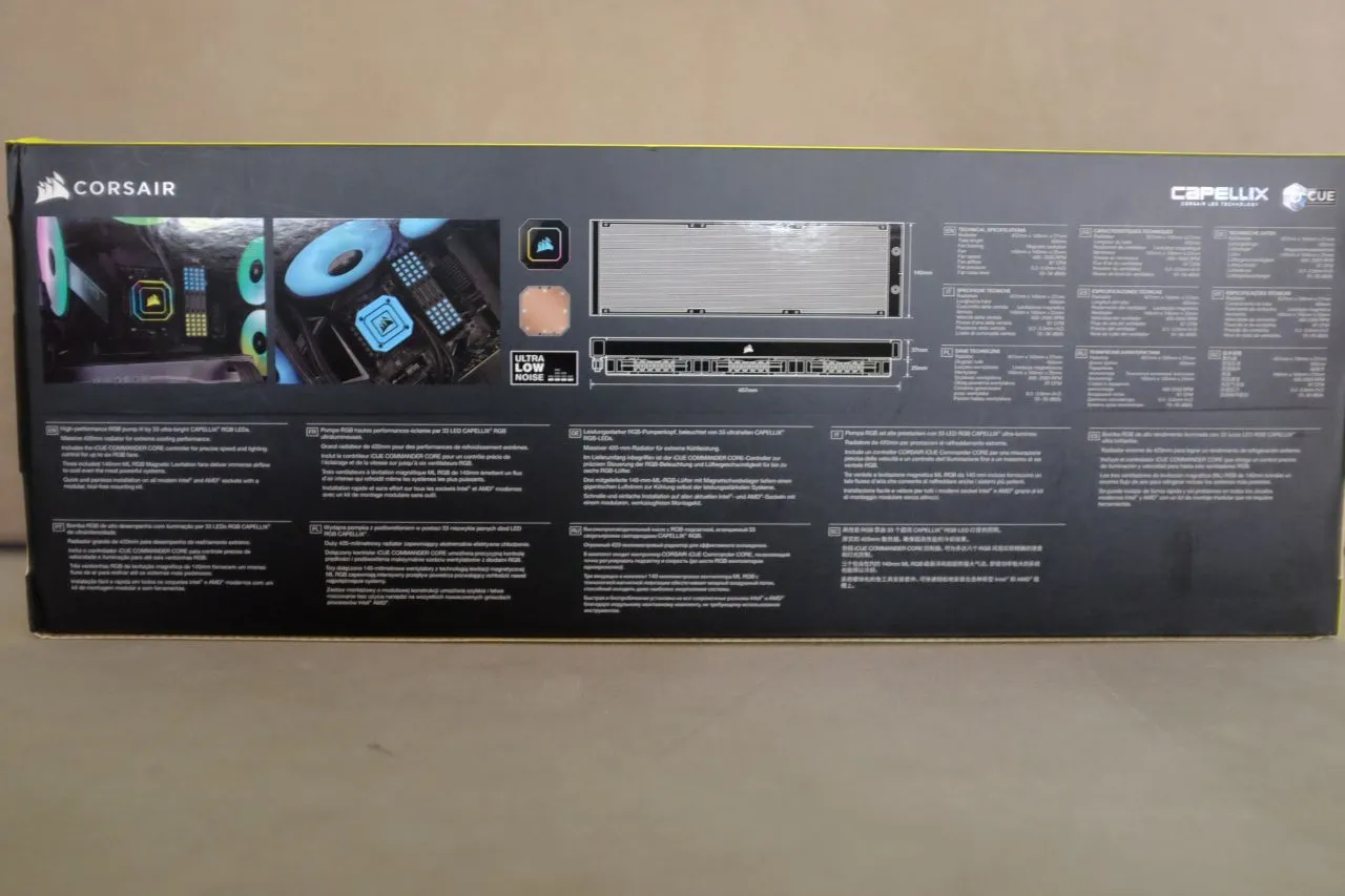 Close-up of Corsair iCUE H170i Elite Capellix radiator