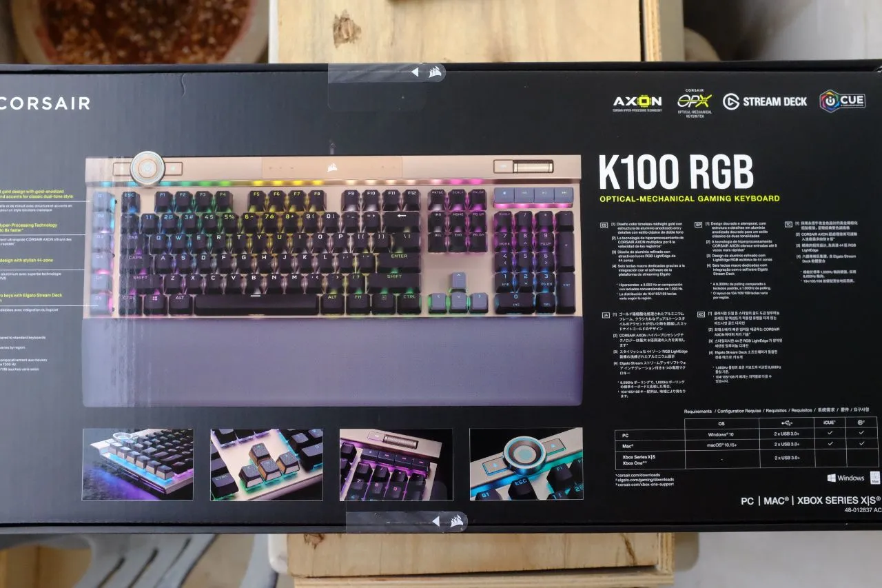 Close-up of Corsair K100 RGB Midnight Gold