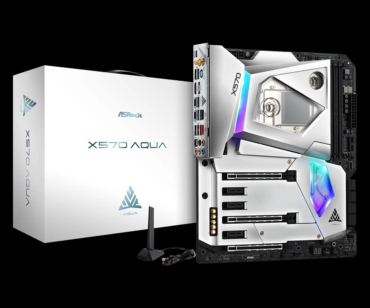 Close-up of the ASRock X570 AQUA motherboard's chipset