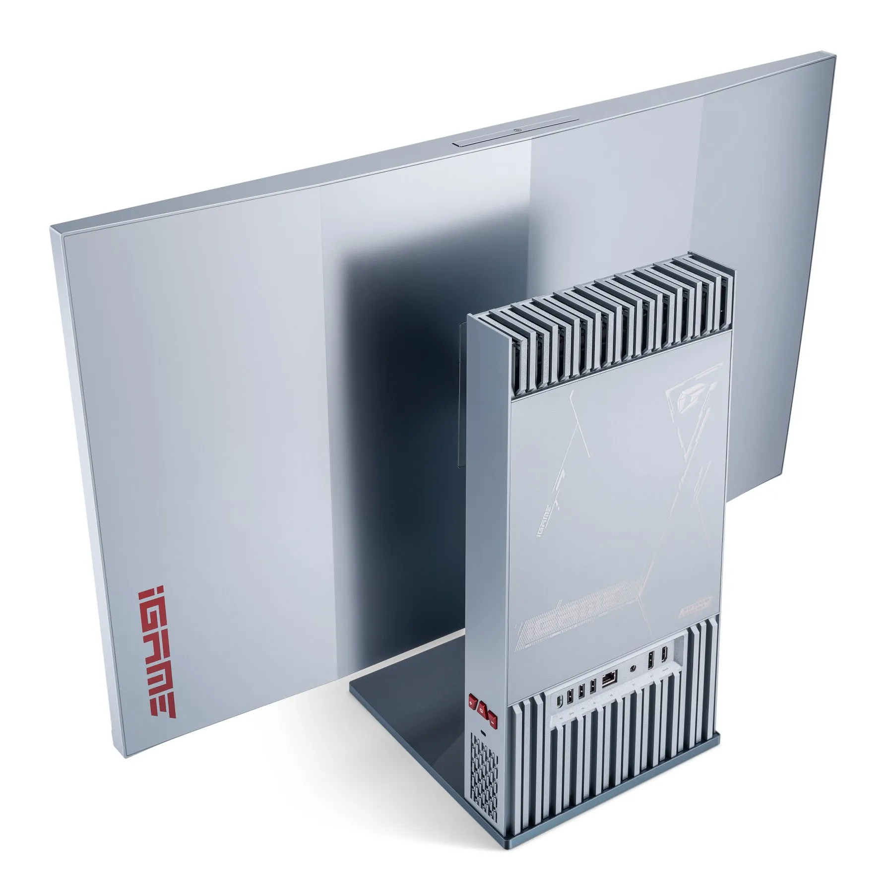 COLORFUL G-ONE PLUS All-in-One Gaming PC showcasing its sleek design with integrated stand.
