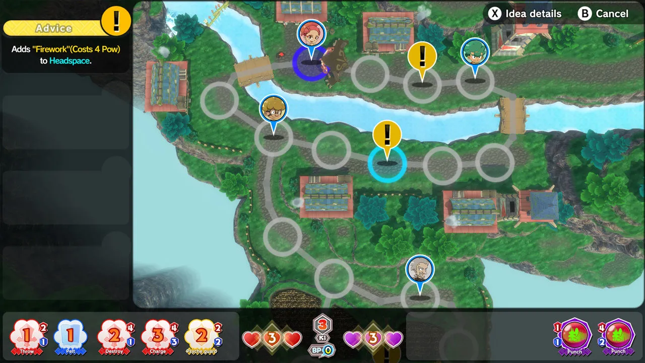 Combat screenshot of Little Town Hero showing the Idea system