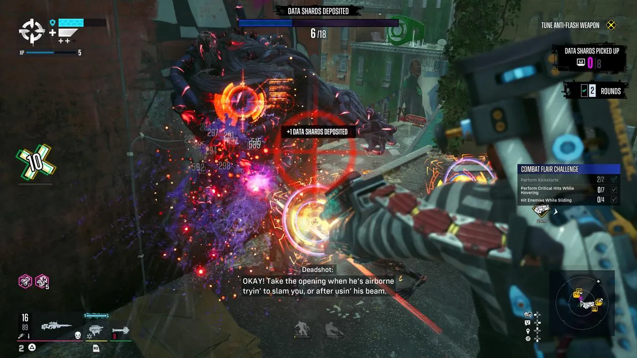 Deadshot firing his wrist-mounted guns.