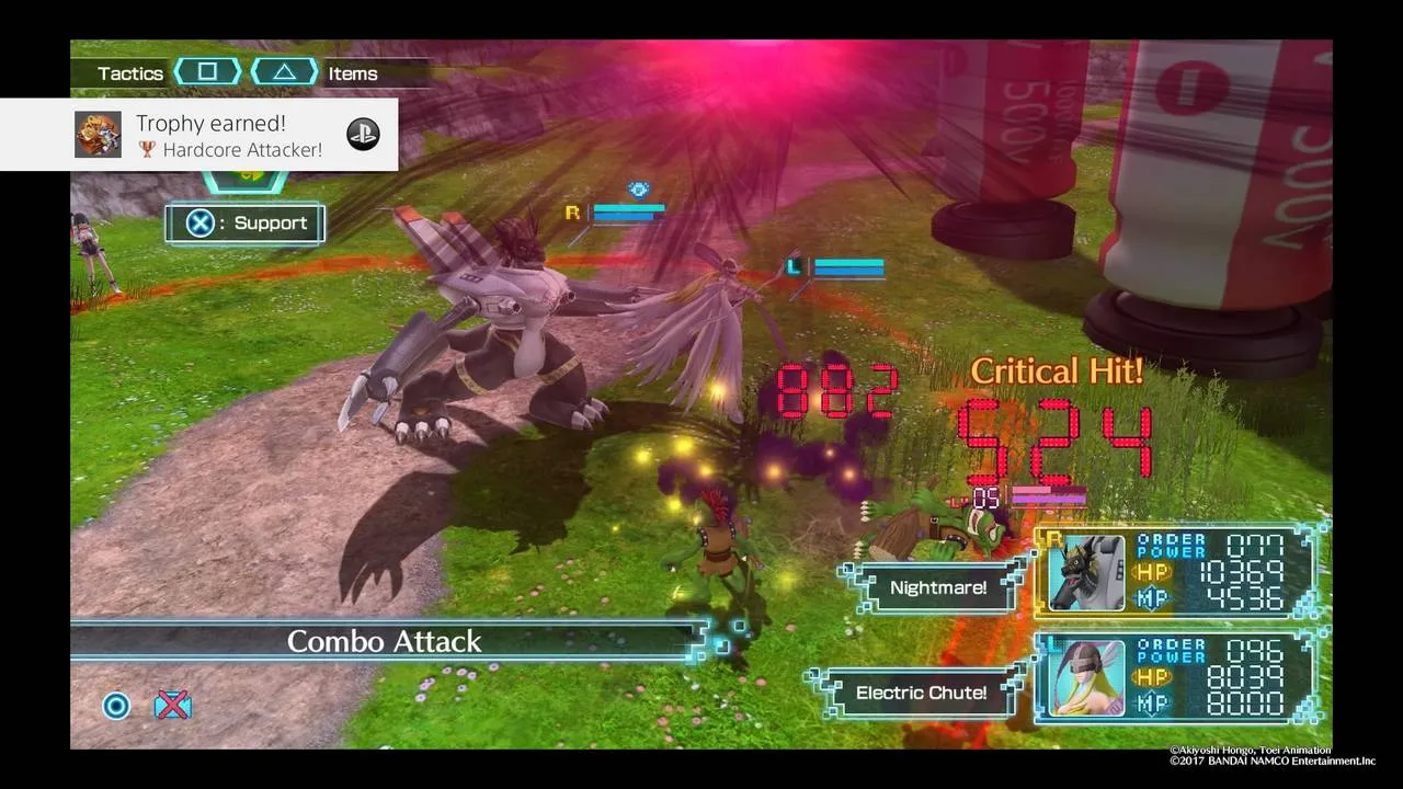 Digimon World: Next Order - In-game screenshot showing the main character with two Digimon