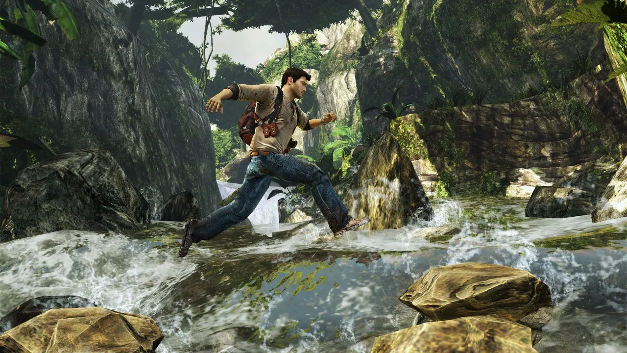 Drake in a firefight in Uncharted: Golden Abyss