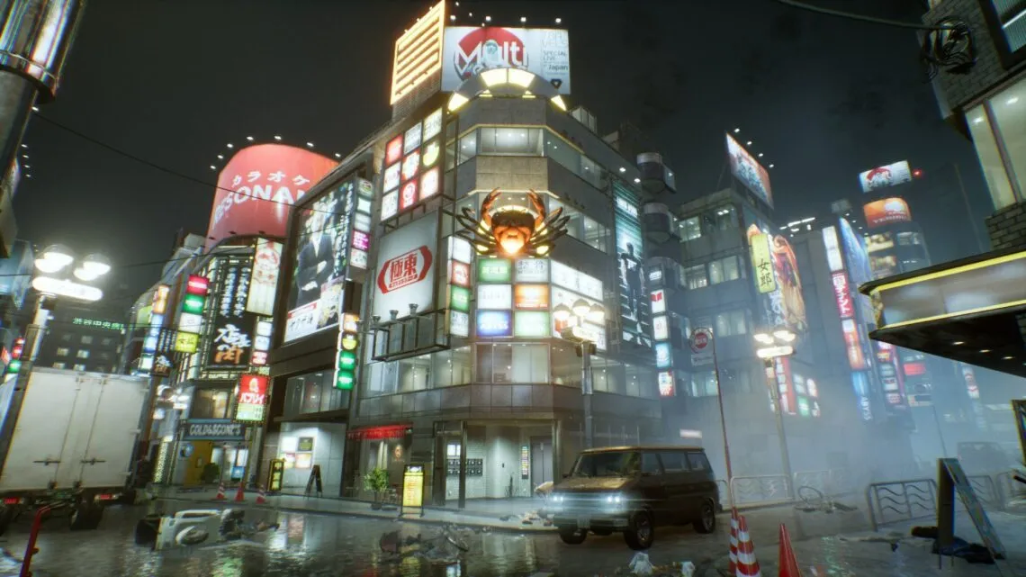 Empty streets with discarded clothing in Ghostwire: Tokyo