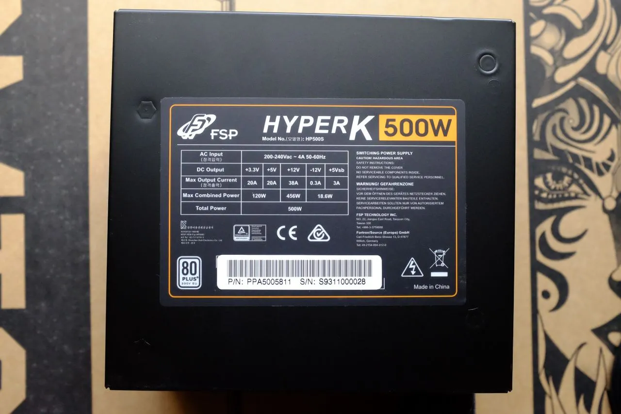 FSP Hyper K 500W Power Supply Label
