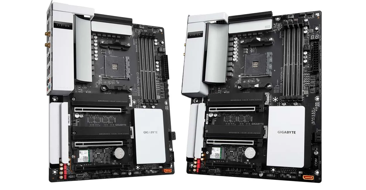 Gigabyte B550 Vision D motherboard featuring Thunderbolt 3 ports.