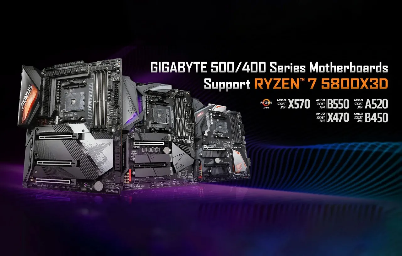 GIGABYTE motherboards support the Ryzen 7 5800X3D processor, enhancing gaming performance.