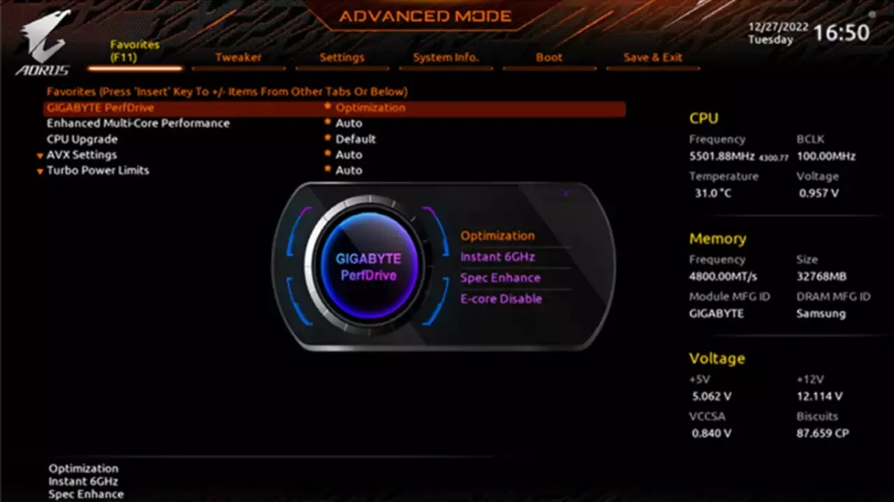 GIGABYTE PerfDrive BIOS Settings