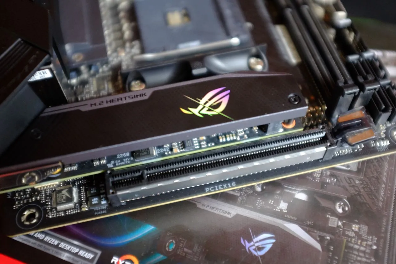 Iridescent Strix logo on the motherboard