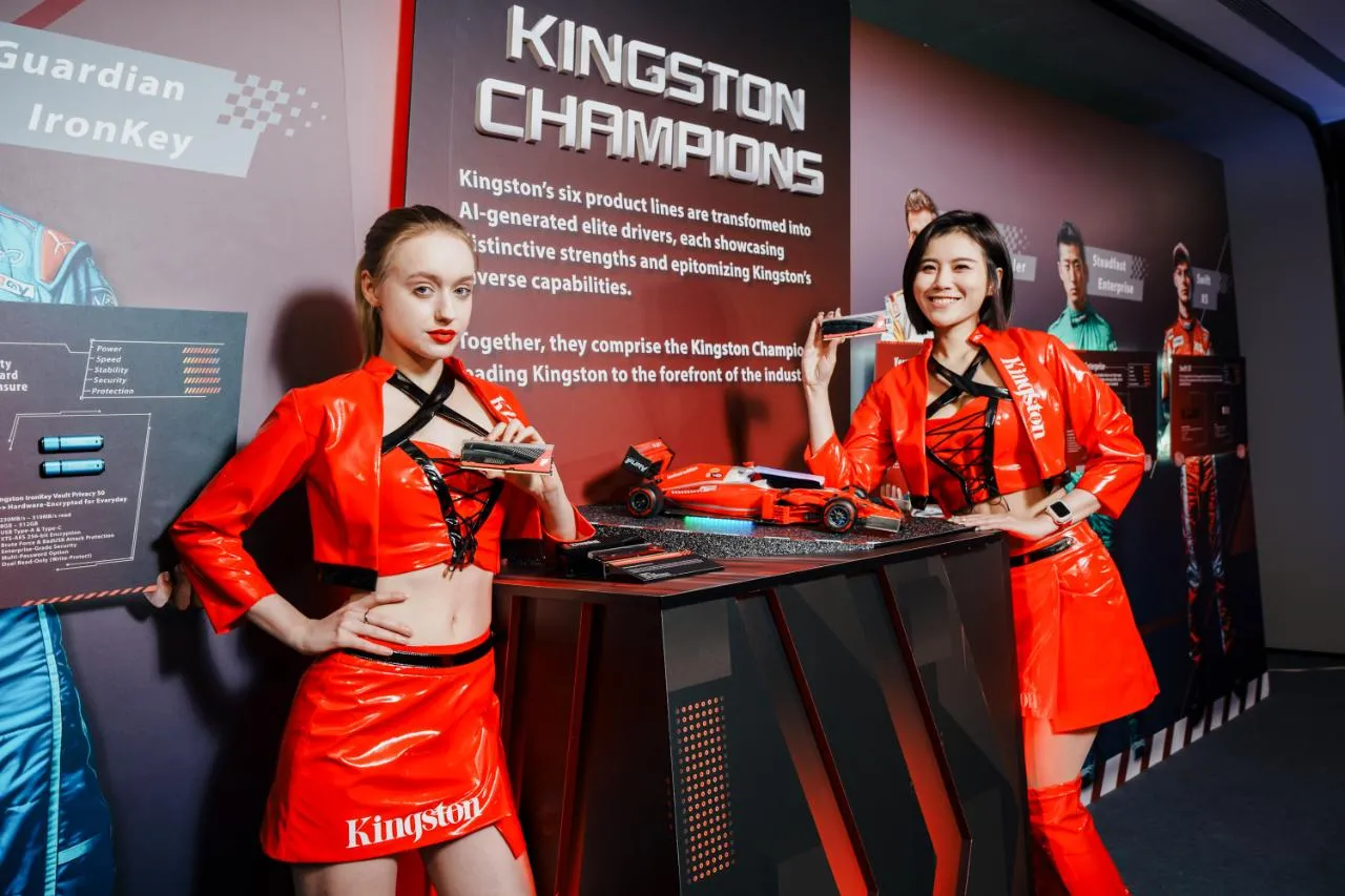 Kingston's racing-themed booth at COMPUTEX 2024 showcasing DDR5 memory, CAMM2 memory, and AI applications.