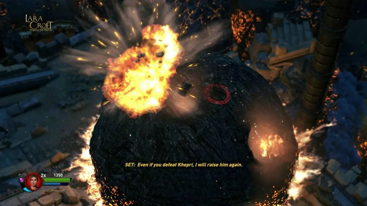 Lara Croft and the Temple of Osiris gameplay screenshot showcasing Lara exploring a tomb