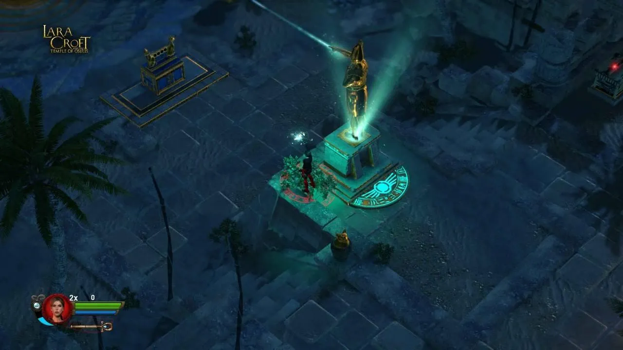 Lara Croft and the Temple of Osiris gameplay screenshot showing Lara navigating a trap