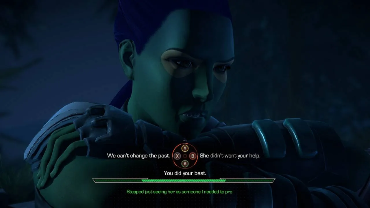 Marvel's Guardians of the Galaxy: The Telltale Series - Episode 3 screenshot showing Gamora and Peter Quill