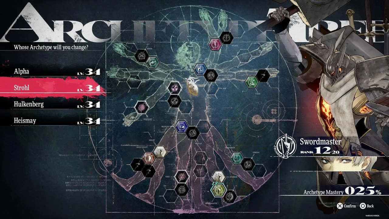 Metaphor: ReFantazio Character screen Archetype selection