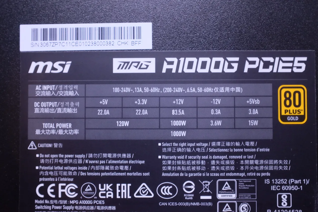 MSI MPG A1000G Power Supply Information