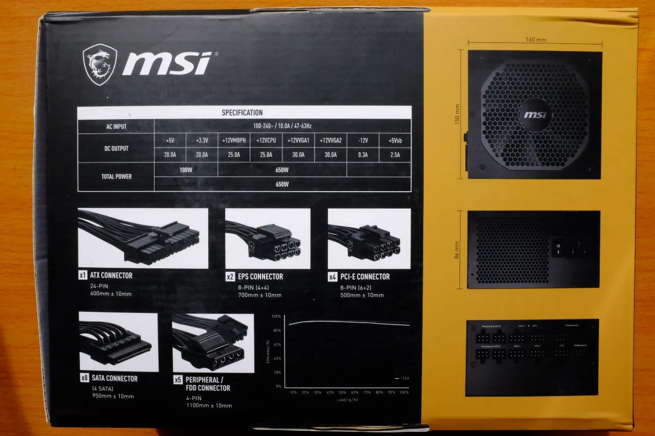 MSI MPG A750GF Power Supply and Cables