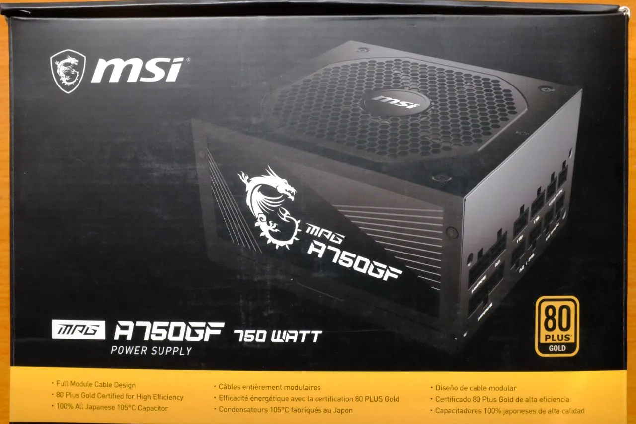 MSI MPG A750GF Power Supply Packaging