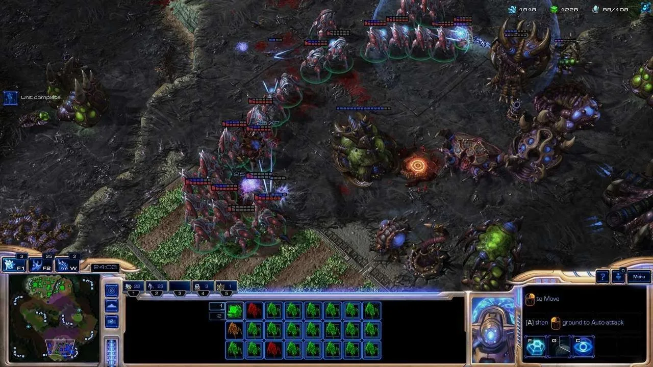 Protoss units engaging in battle