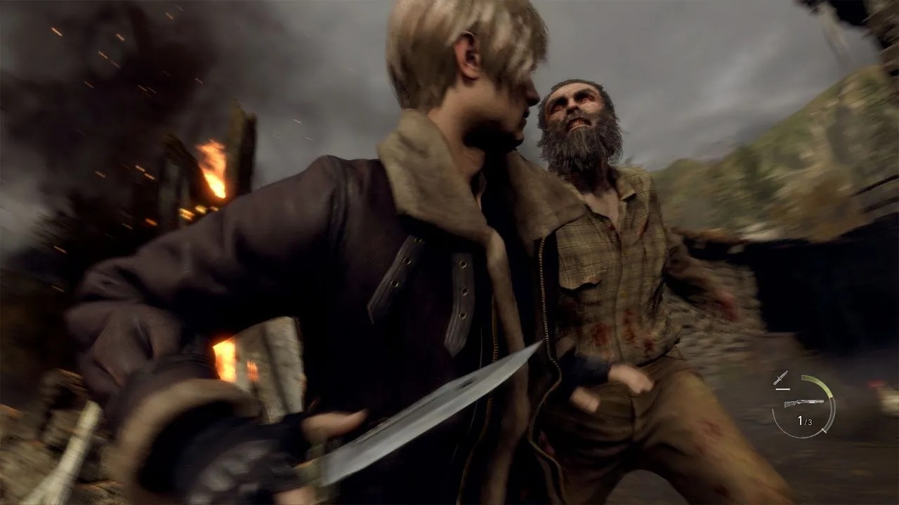 Resident Evil 4 Remake - Leon aiming his pistol