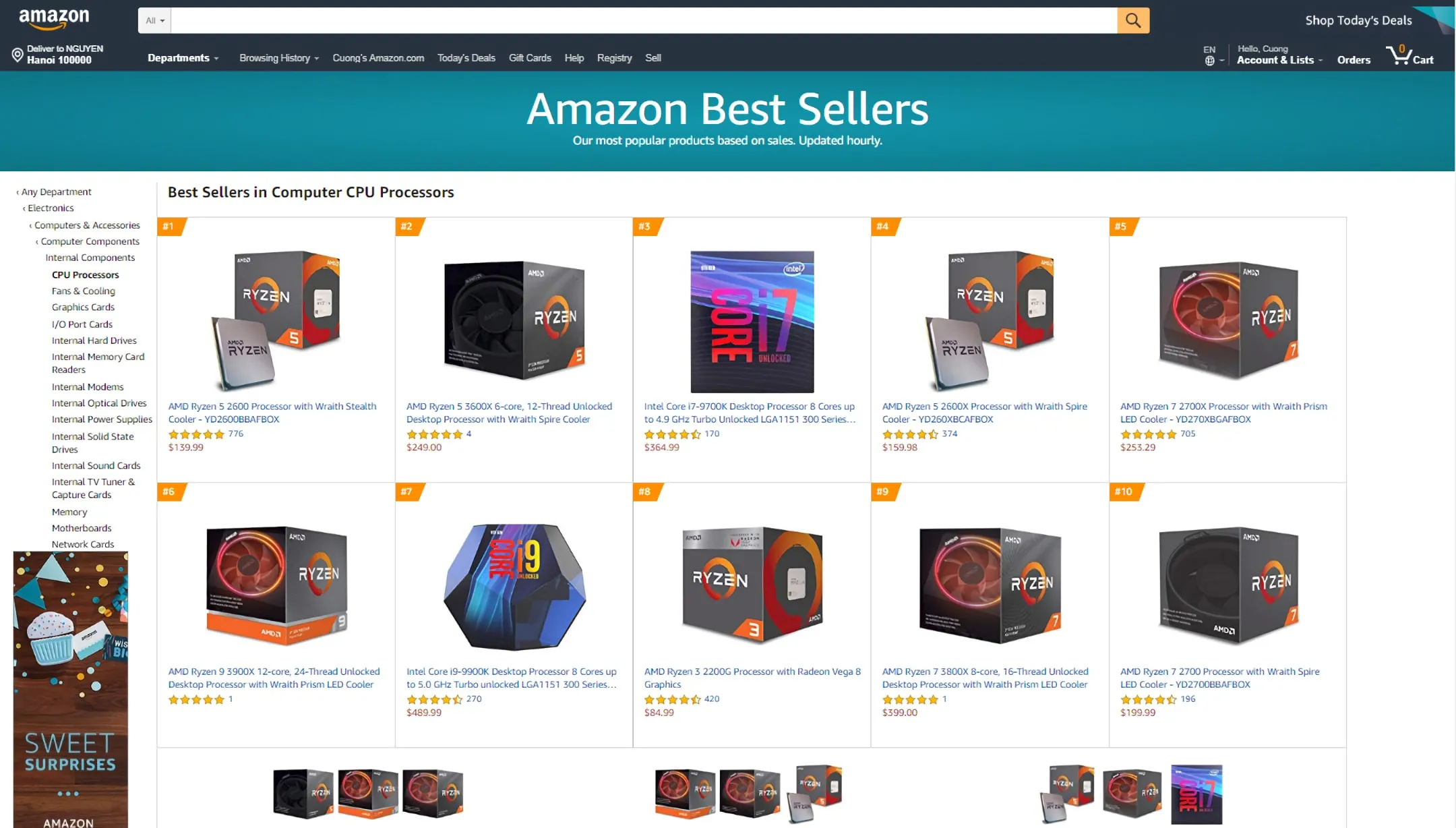 Ryzen CPUs on Amazon