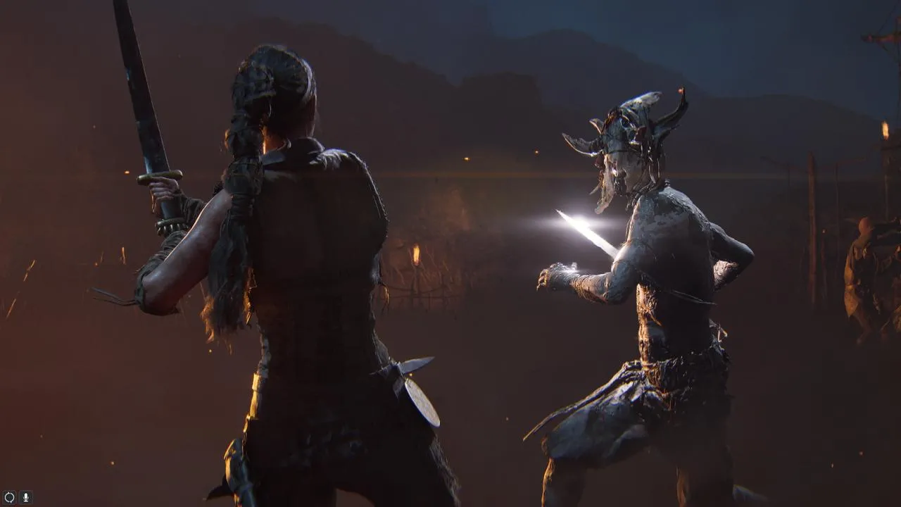 Senua in action, wielding her sword.