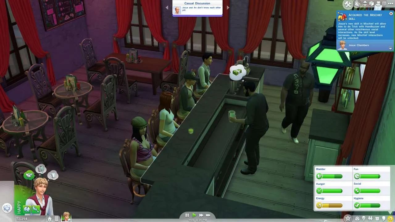 Sims engaging in social interactions