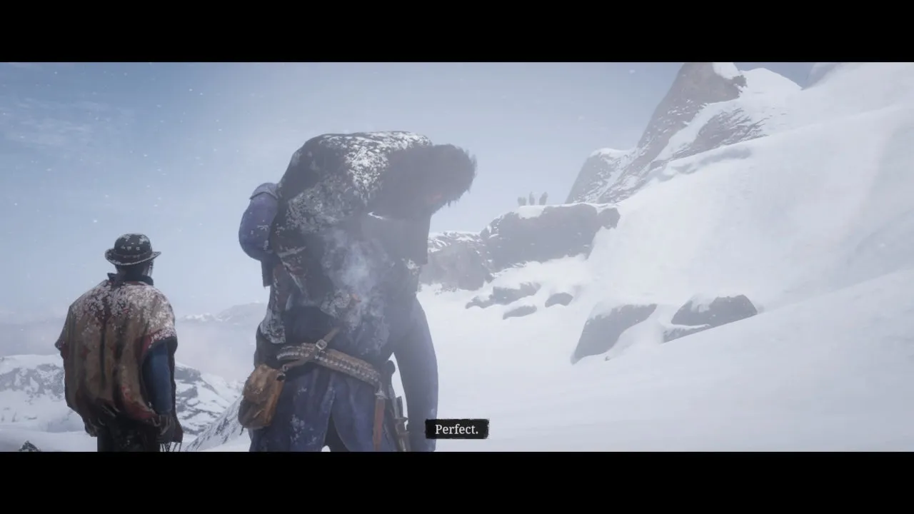 Snow covered landscape in Red Dead Redemption 2.