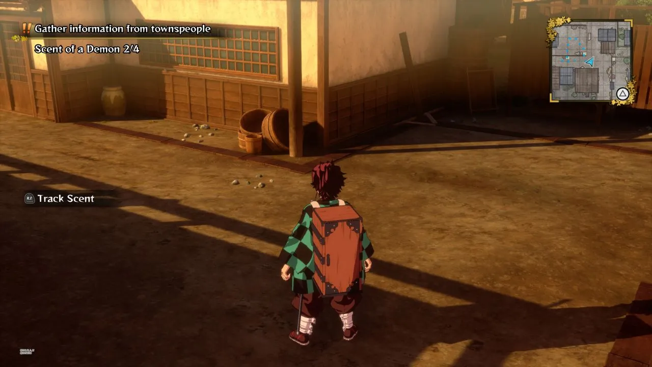 Tanjiro exploring an environment