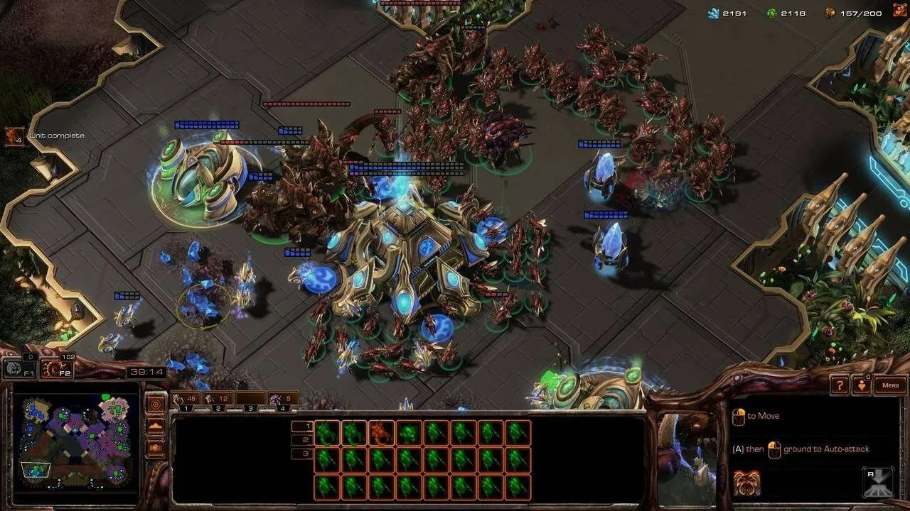 Terran units battling Zerg forces