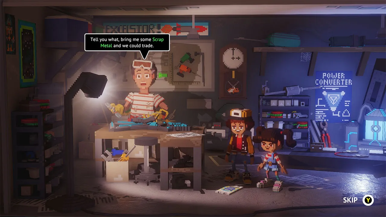 The game's lighting and shadow effects enhance the voxel art style.