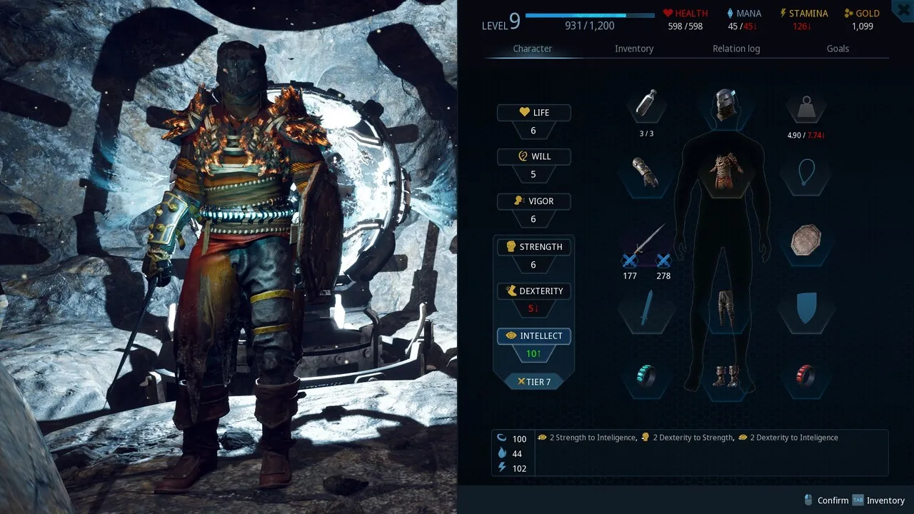 The Last Oricru gameplay screenshot showcasing the game's inventory system.