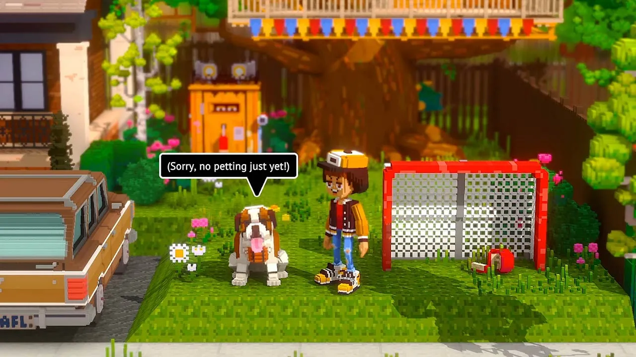 The player's party consists of the protagonist, their sister, and a pet.