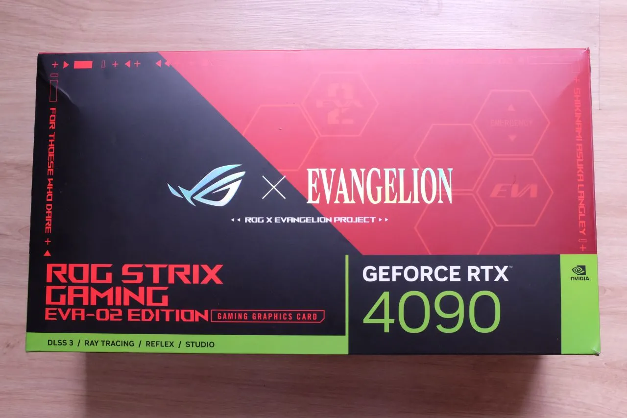 The ROG x Evangelion collection featuring the ROG Strix GeForce RTX 4090 and ROG RYUJIN III 360 ARGB cooler.