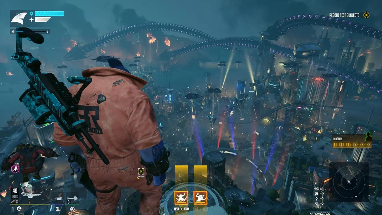 The Suicide Squad facing a giant enemy.
